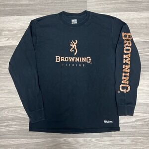 Wilson‎ Browning Fishing T Shirt Men Medium Black LongSleeve Hunting Outdoors
